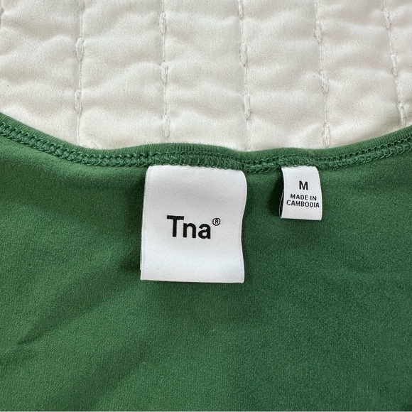 Aritzia TNA Chill Bodycon Malibu Olive Green Ruched Mini Dress - Picture 10 of 13